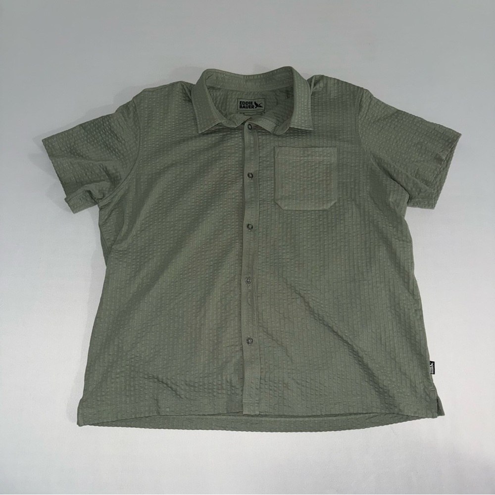 Eddie Bauer Shirt Mens Button Up Green Short Sleeve Casual Size XL